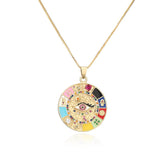 Cubic Zirconia Enamel Devil's Eye Compass Pendant Necklace