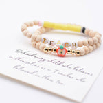 Wood Beaded Teacher stretch Bracelet set on THANK YOU Card