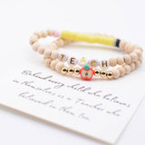 Wood Beaded Teacher stretch Bracelet set on THANK YOU Card