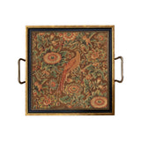 Pheasant and Flower Decorative Tray with Brass Handles