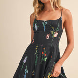 ID10301 FLORAL PRINTED SLEEVELESS FLARED MAXI DRESS