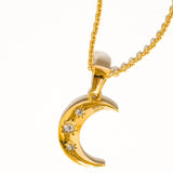 Atlas 18K Gold Non-Tarnish Half Moon CZ Necklace