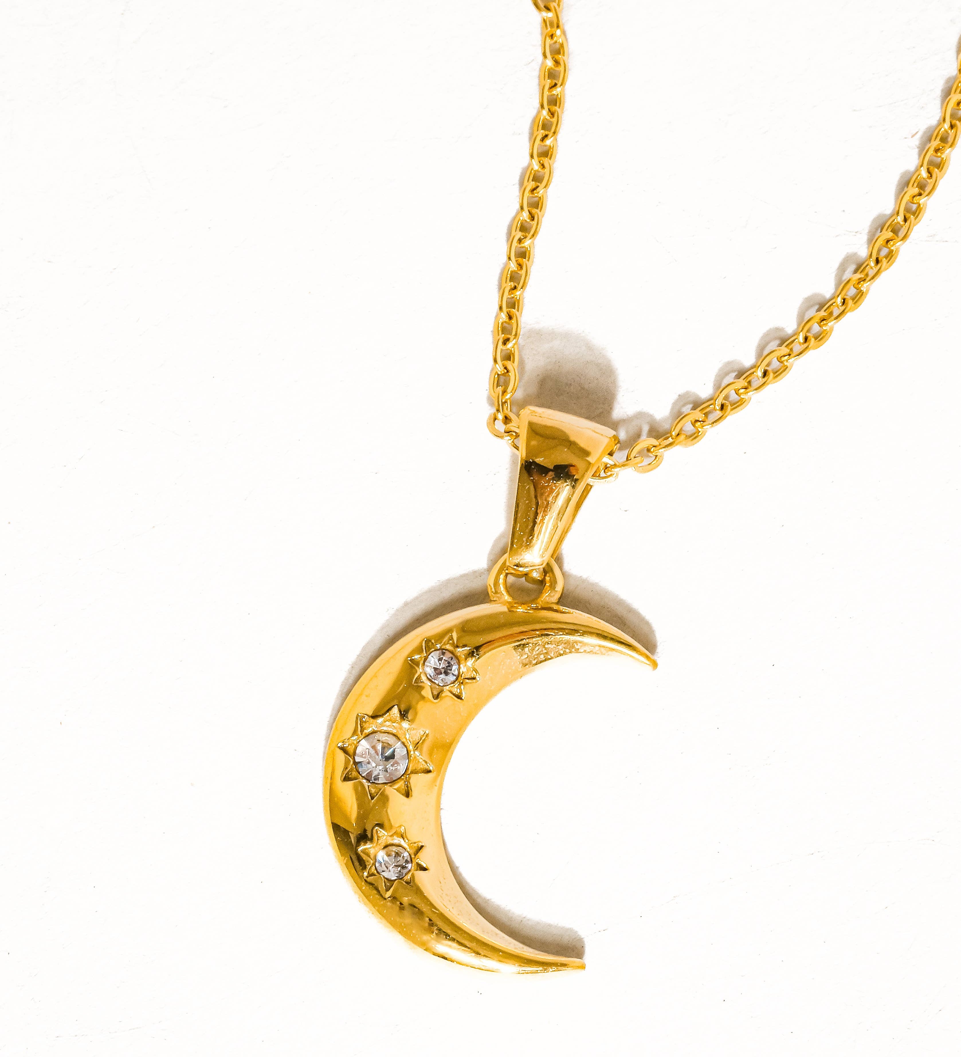 Atlas 18K Gold Non-Tarnish Half Moon CZ Necklace