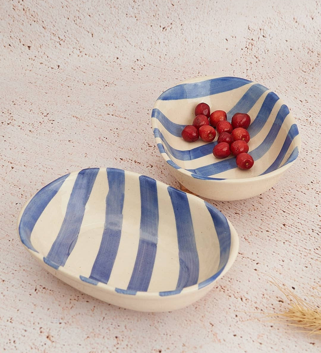 Ceramic stripe  Bowl, Blue 7x5x2 Inches