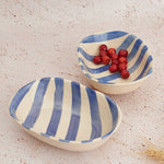 Ceramic stripe  Bowl, Blue 7x5x2 Inches