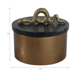 Decorative Box - Gold Metal Round Snake Handle, 5 in.