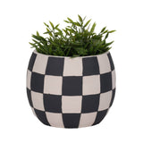 Planter - Black/White Pottery Checkerboard Rounded, 8 in.