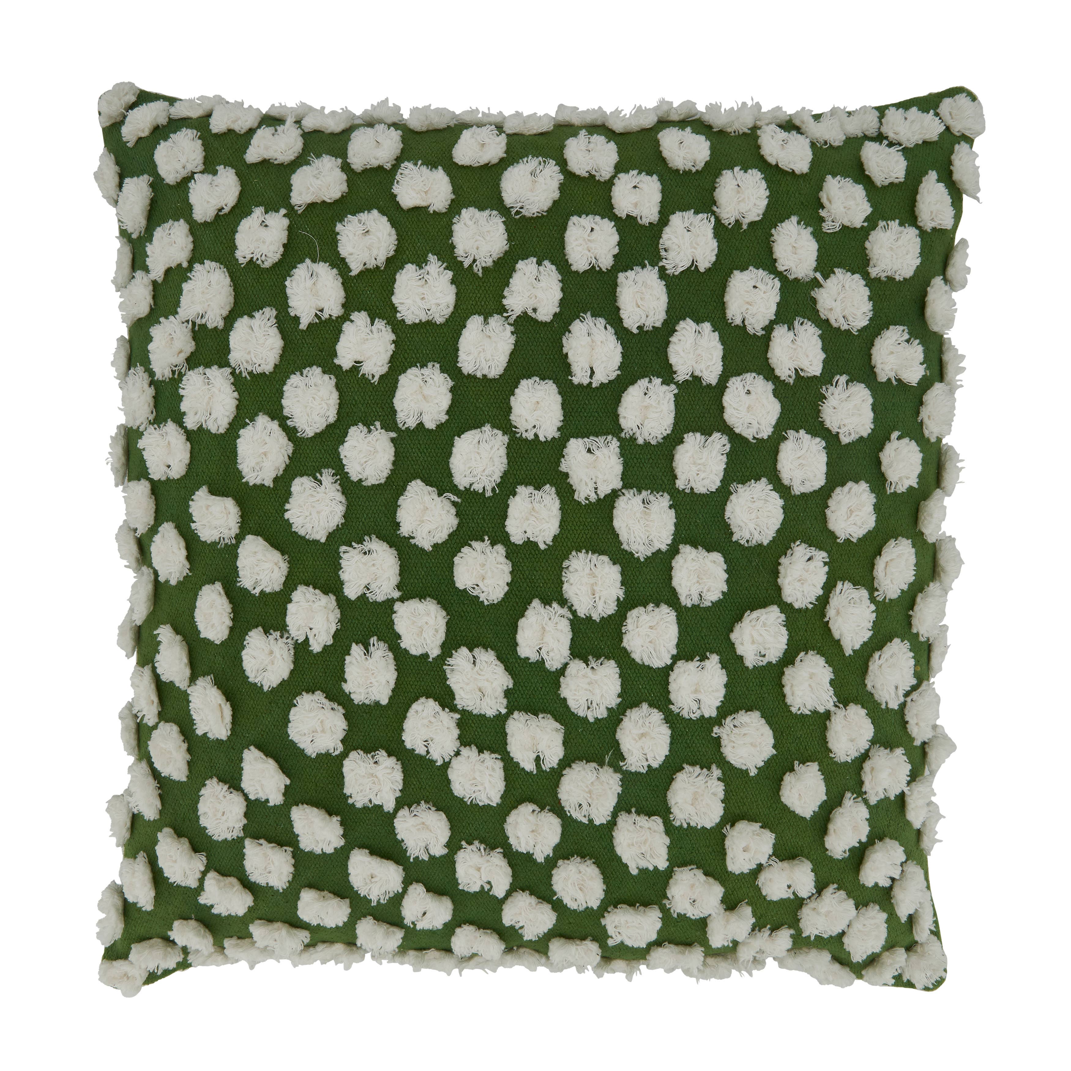 Tufted Throw Pillow With Pom Pom Design