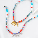 Fish beaded necklace in Greek islands colors