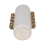 White/Gold 13 in. Stoneware Cylinder with Side Knobs Vase