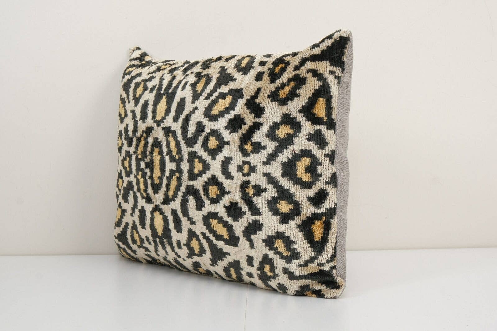 Leopard Ikat Velvet Pillow, Silk Lumbar Cushion Cover, Boho