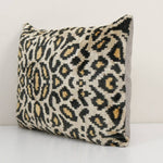 Leopard Ikat Velvet Pillow, Silk Lumbar Cushion Cover, Boho