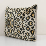Leopard Ikat Velvet Pillow, Silk Lumbar Cushion Cover, Boho