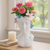 Planter - White Polyresin Lady with Butterflies, 7 in.
