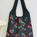 .SI-27209 Cherry Pattern Knitted Woven Crochet Tote Bag