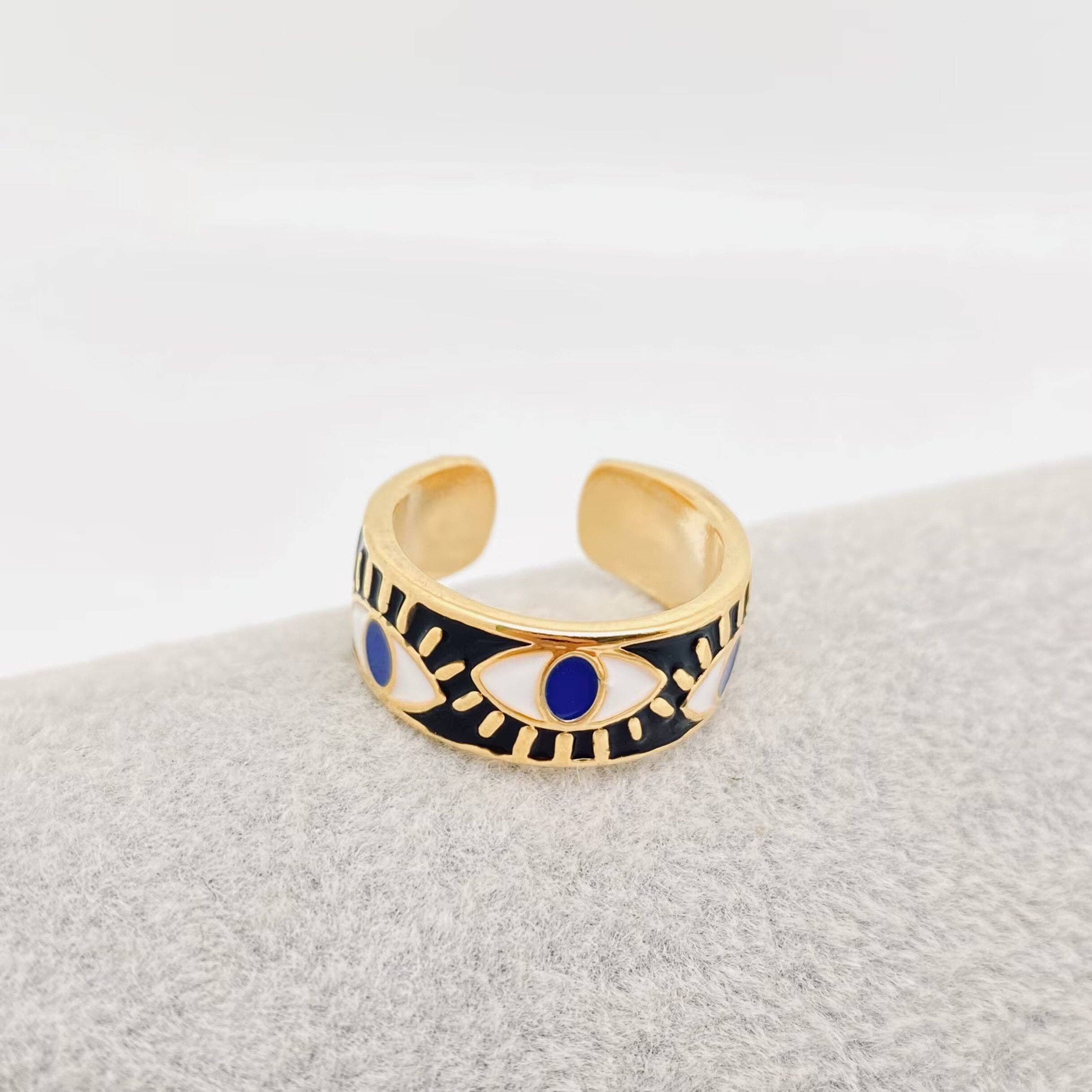 Enamel Gold-Plated Evil Eye Ring