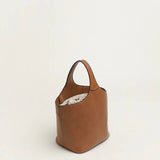 Elle - Minimalism Style Genuine Leather Bucket Shape Bag