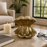 Decorative Figurine - Gold Metal Clam Acrylic Pearl, 5 in.
