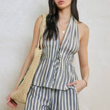 Saltwater Stripe Halter Neck Shirred Top