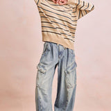 BAGGY BARREL DENIM PANTS WITH CARGO POCKETS