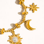 Fenix 18K Gold Non-Tarnish Star And Moon Charm Bracelet