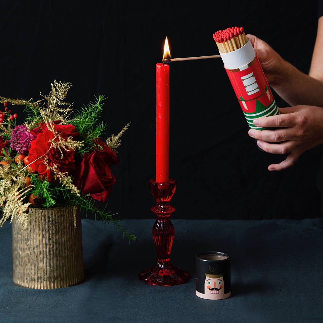 Red Glass Candlestick Holder | Summer | Christmas Decor |