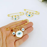 Evil Eye Handmade Safety Pin, Gold Safety Pin for Protection