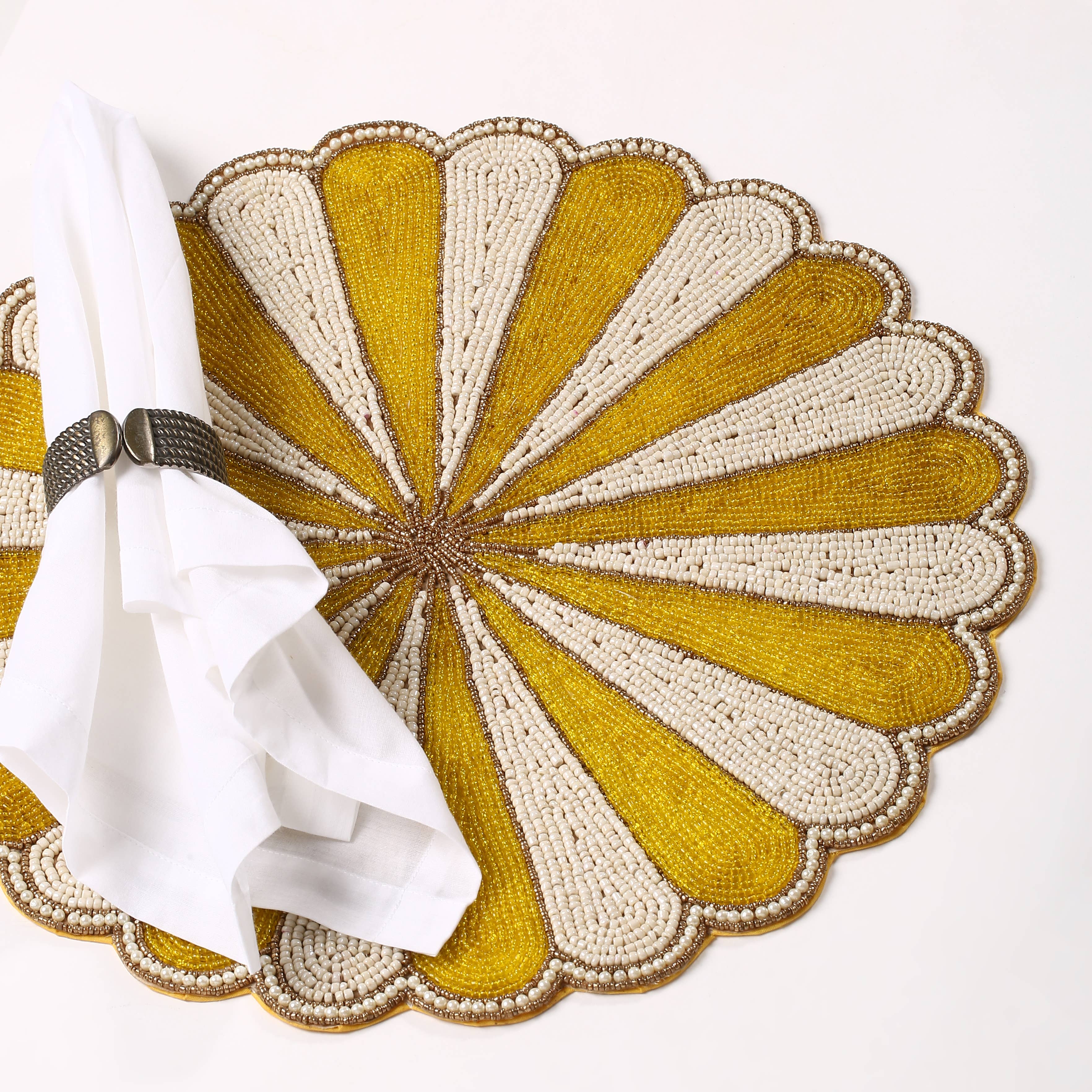Yellow Floral Beaded Placemat