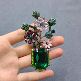 Inlaid Glass & Rhinestone Flower Shape Vintage Brooch