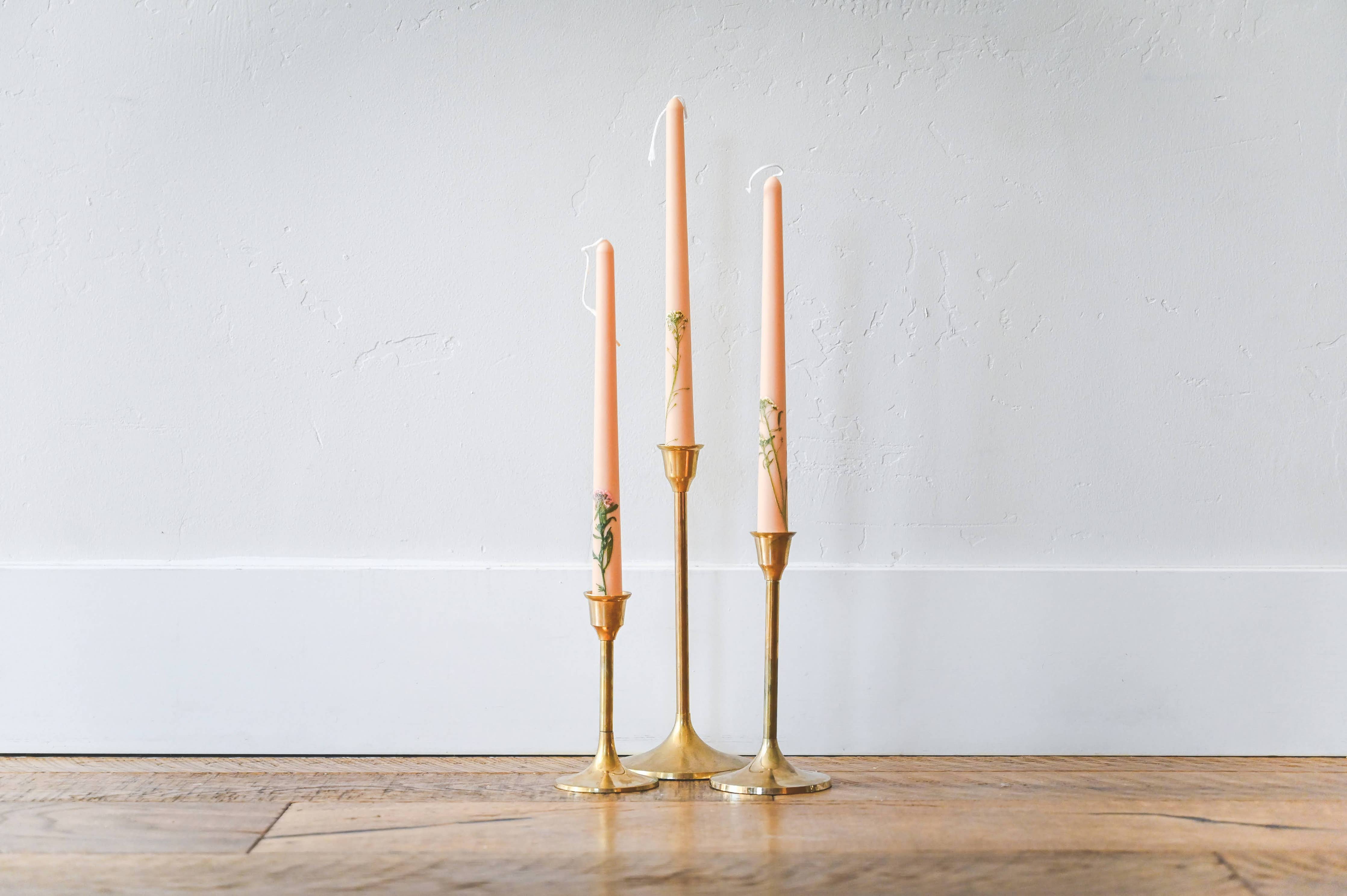 Floral Inlaid Tapered Candles - Set of 3