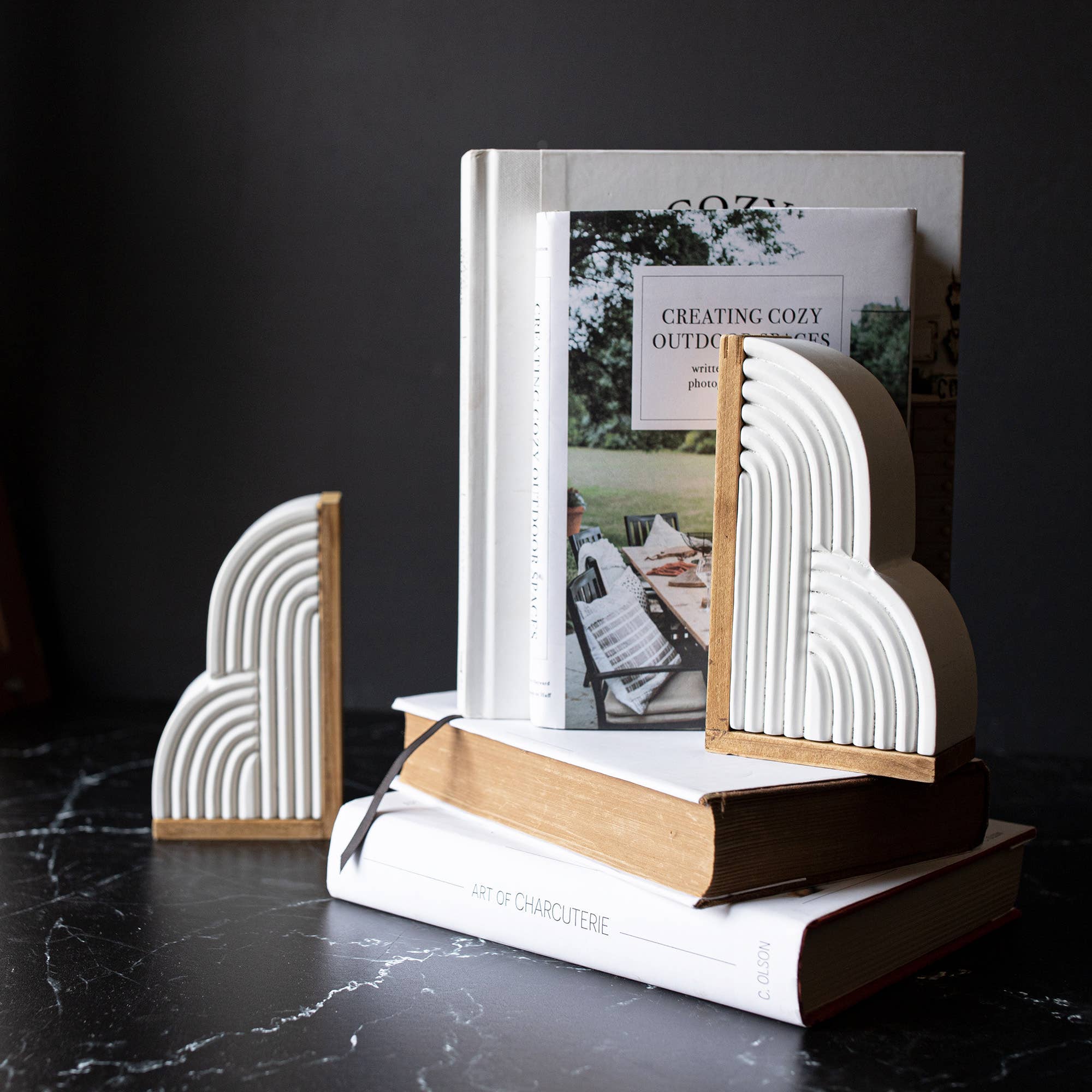 Wren Set of 2 Arched Cloud Bookends White Wood