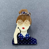 Girl Wearing Blue Shirt Acrylic Brooch