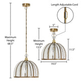 14"W Brahms Brass Pendant Light with Glass and Metal Shade
