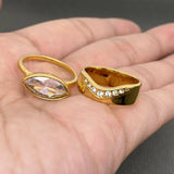 Zircon Inlaid 18K Gold Plated S.Steel Stacked Ring - FGS