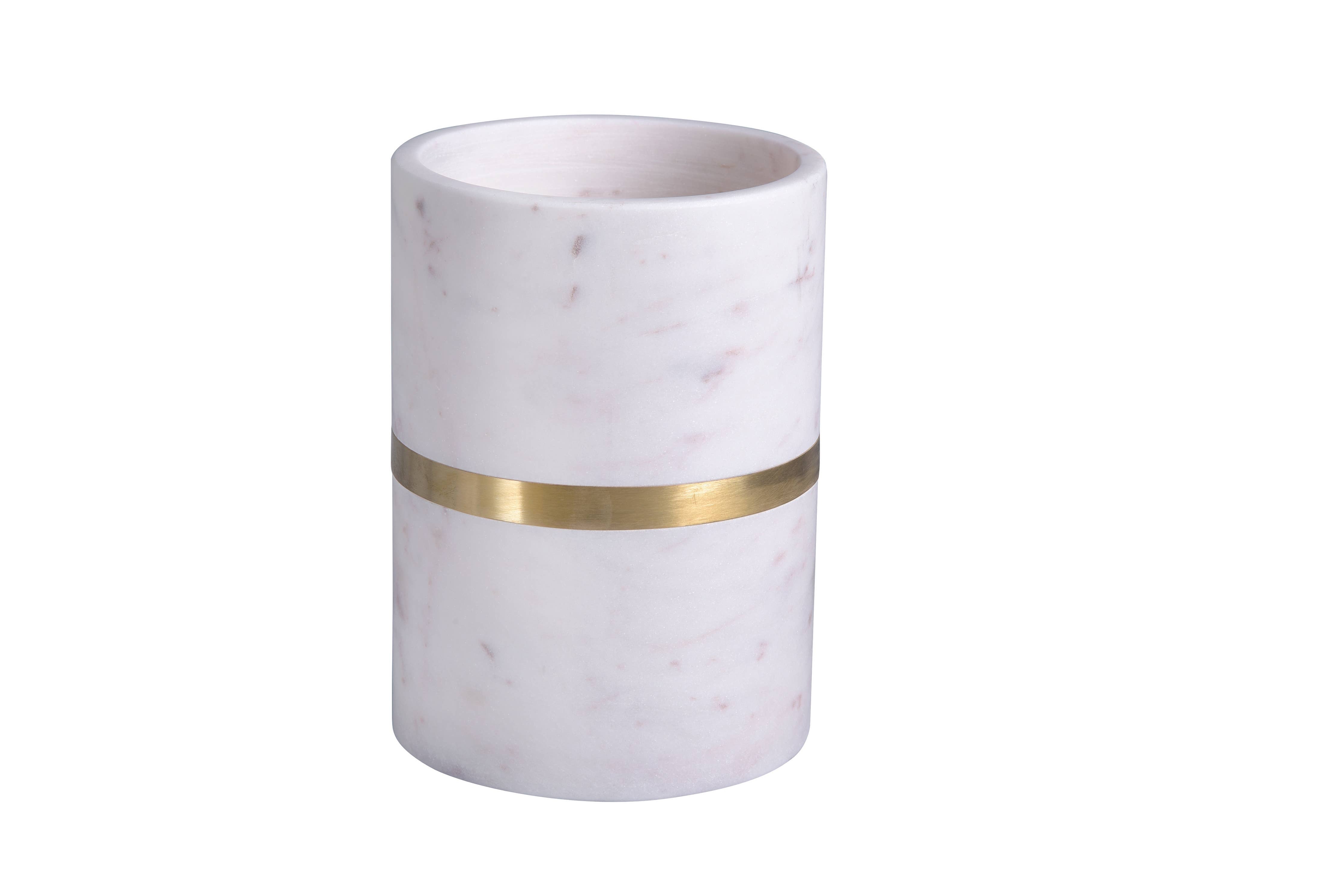 Marble Single Bottle Wine Cooler W/Brass Agra White