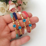 Blue Evil Eye Bracelet, Seed Beads Bracelet, Evil Eye Charm Bracelet