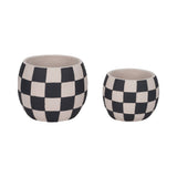 Planter - Black/White Pottery Checkerboard Rounded, 8 in.