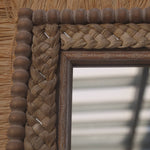 Boho Accent Wall Mirror with Woven Detail and Dried Raffia