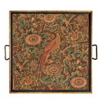 Pheasant and Flower Decorative Tray with Brass Handles