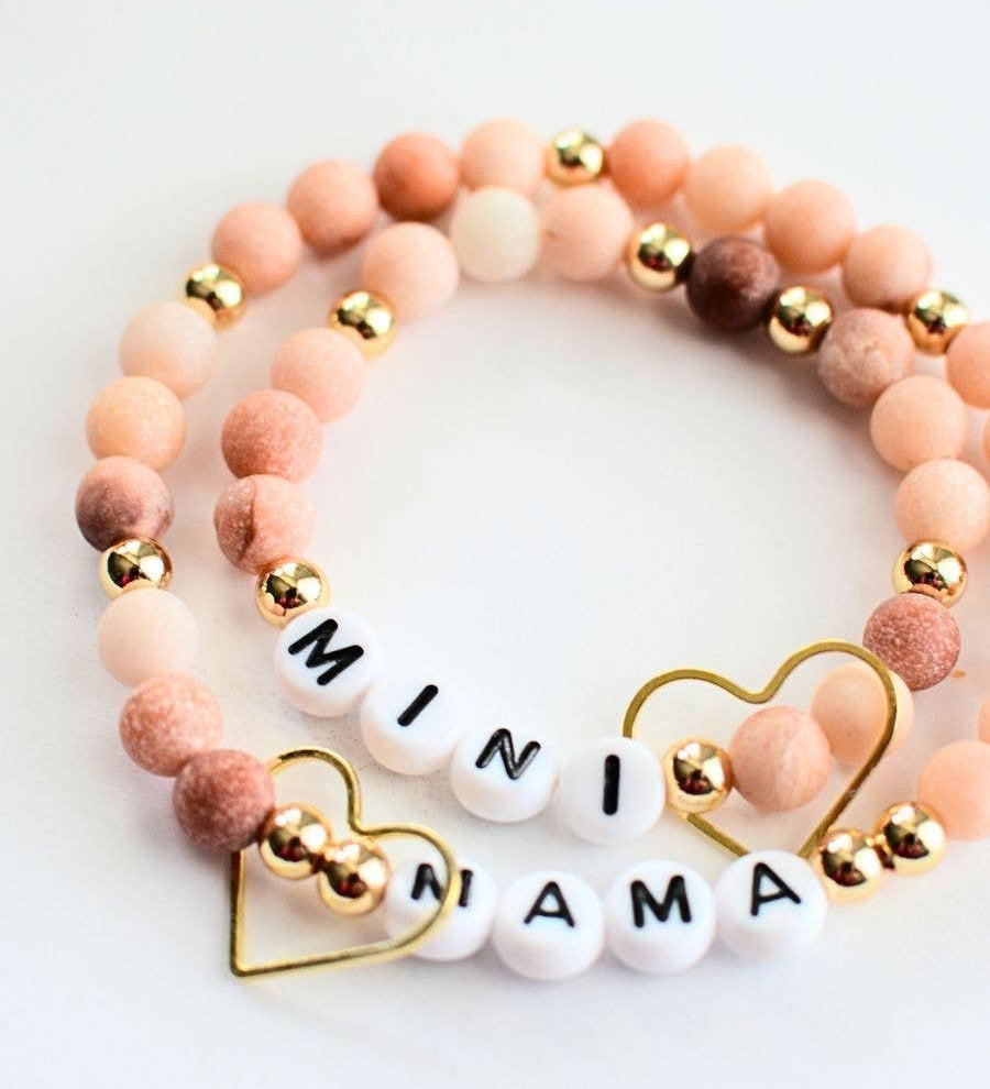 Mama MINI matching Pink beaded stretch bracelet jewelry set