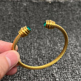 Inlaid Zircon18K Gold Plated SS Spiral Cuff - FGS