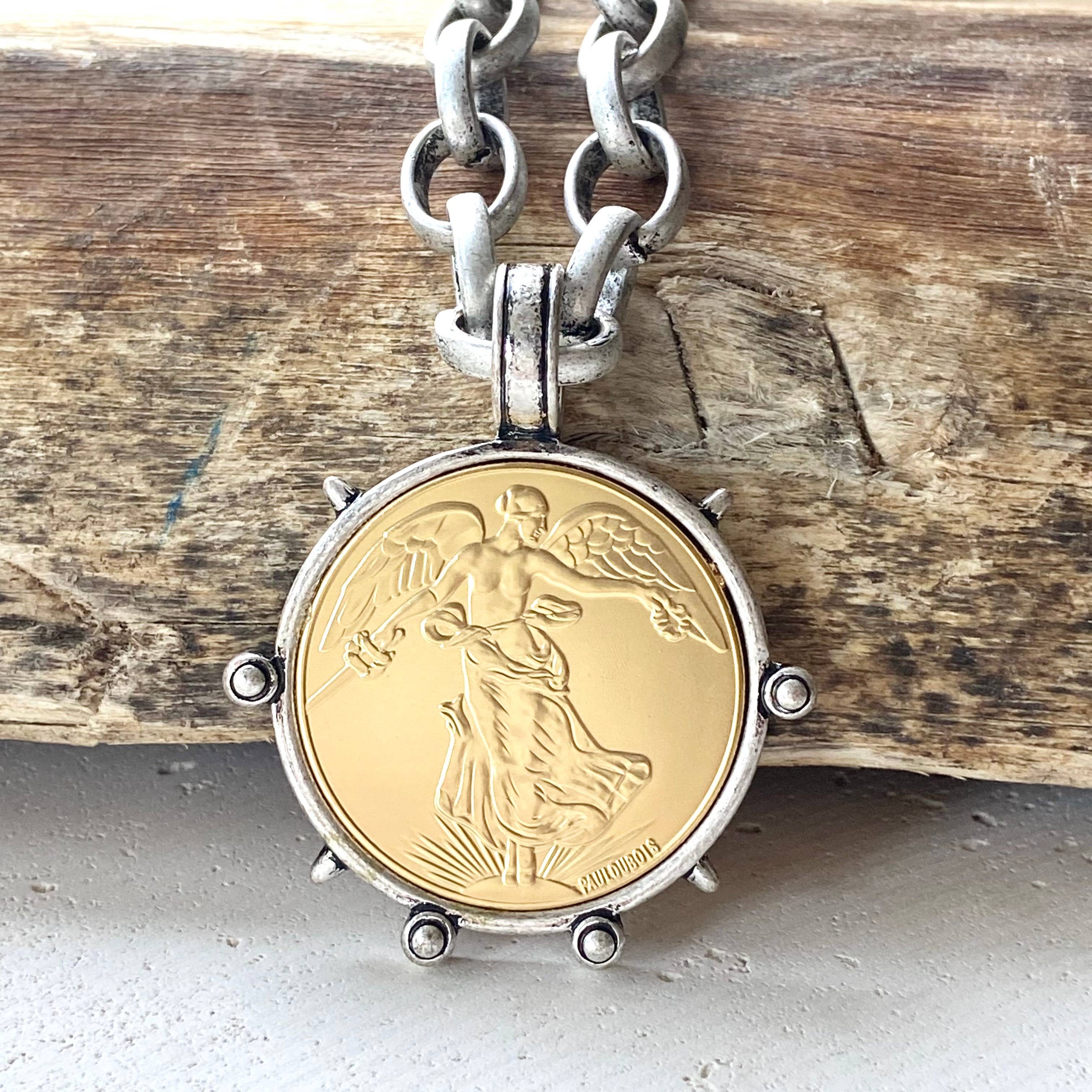 Medallion French Angel coin necklace boutique  jewelry