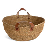 Round Seagrass Bowl w/Leather Side Handles