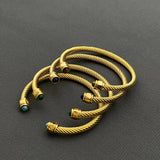 Inlaid Stone 18K Gold Plated Stainless Steel Spiral Cuff-FGS