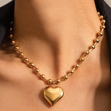 Paris 18K Gold Non-Tarnish Large Heart Chain Necklace