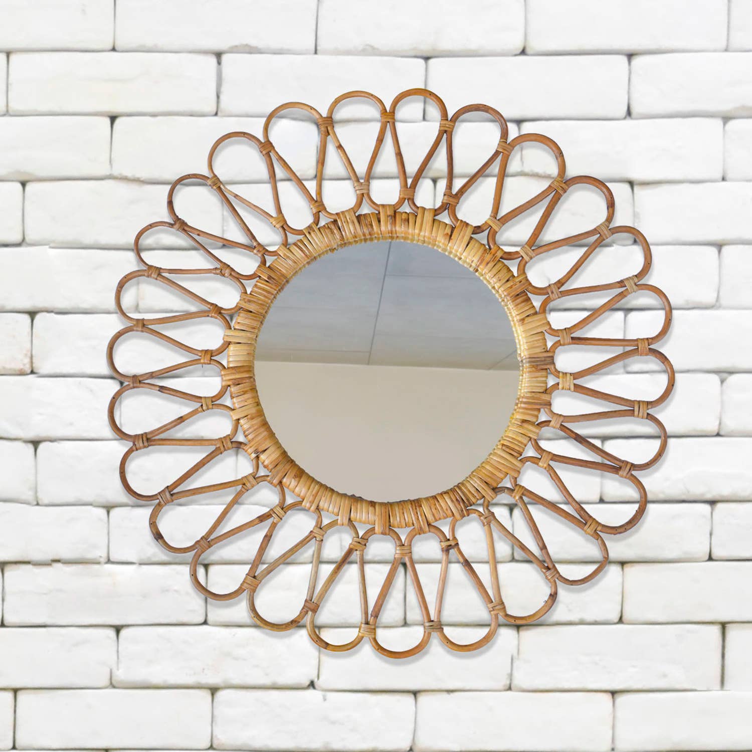 25 " Round Handmade Rattan Cane Wall Mirror