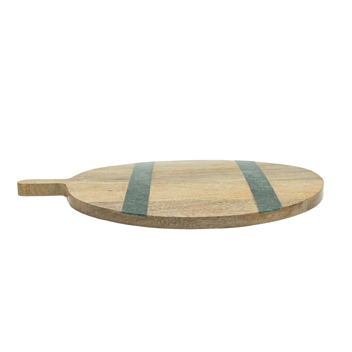 Wooden serving board with a handle on a white background