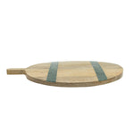 Wooden serving board with a handle on a white background