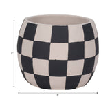 Planter - Black/White Pottery Checkerboard Rounded, 8 in.