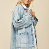 BOHO SIDE TIE DETAIL OVERSIZED DENIM JACKET 6439JIA